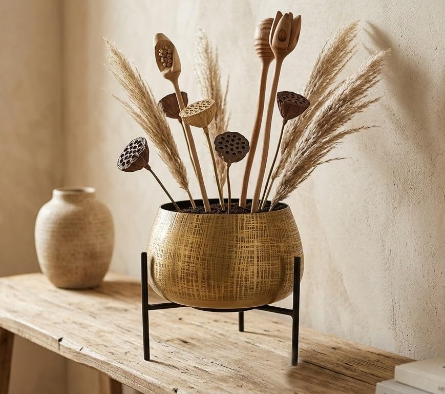OROBE Brass Antique Metal Planter 22 cm Handcrafted Mild Steel Plant Pot CPTPL100142_OB