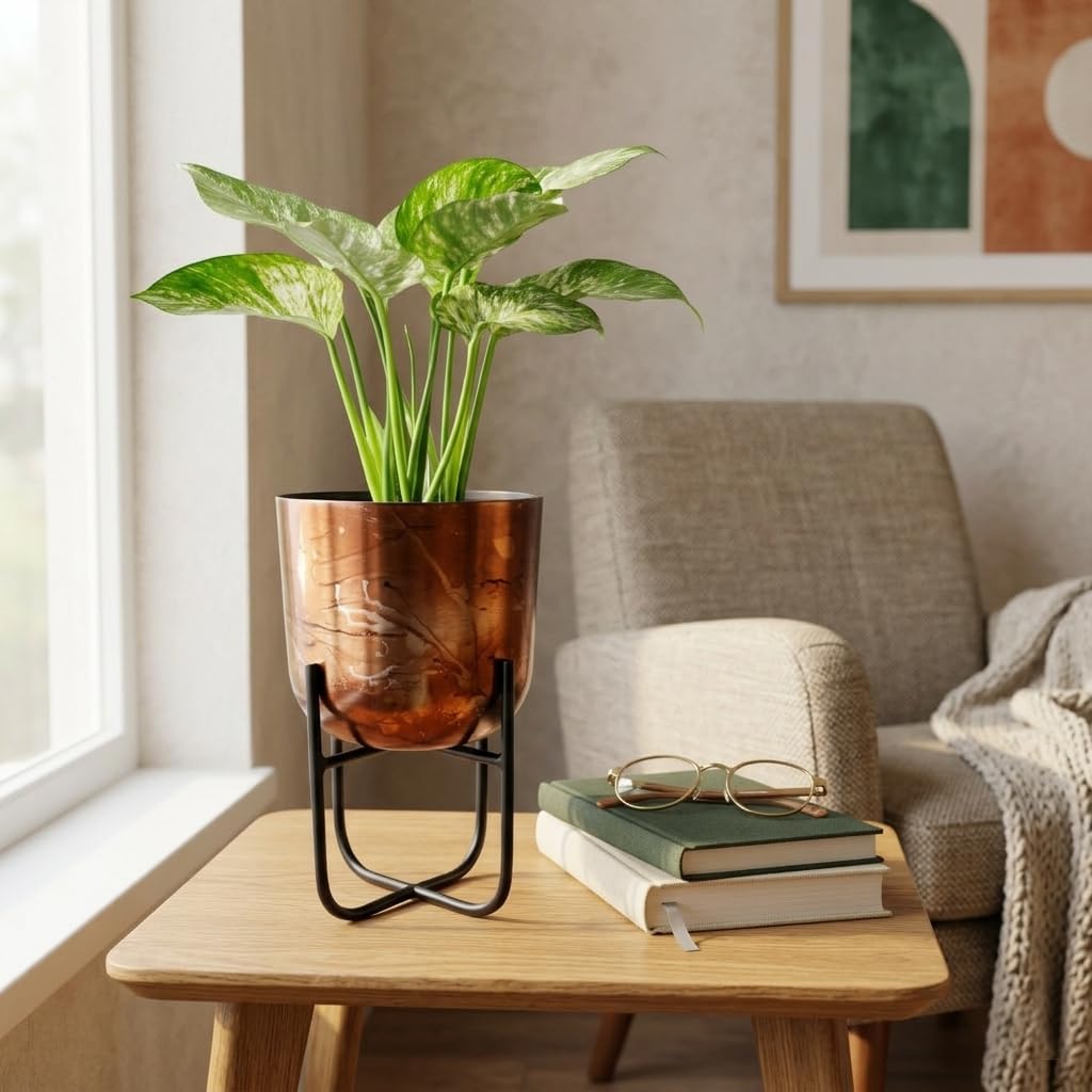 OROBE Luxe Antique Copper Planter 20x34 cm Sophisticated Metal Plant Stand CPTPL100141_OB