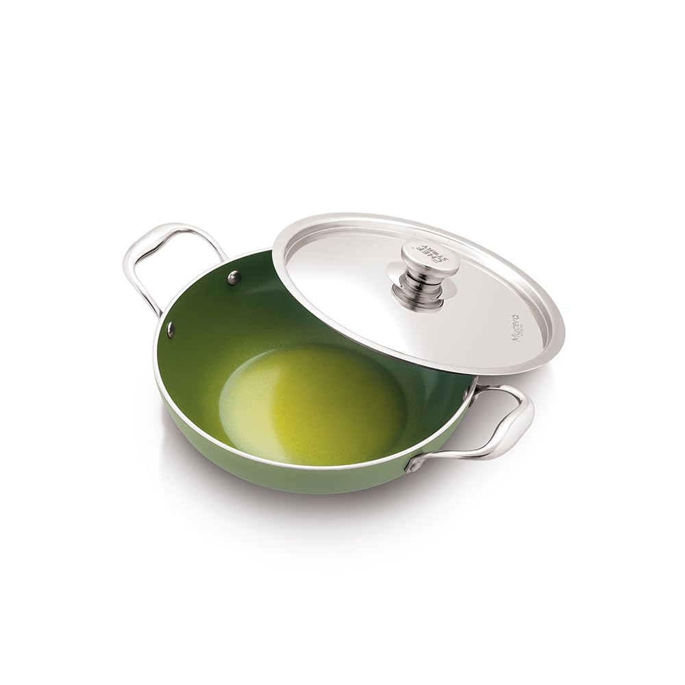 TCS MYCERA DEEP KADHAI WITH SS LID 24CM GREEN CMDKS24