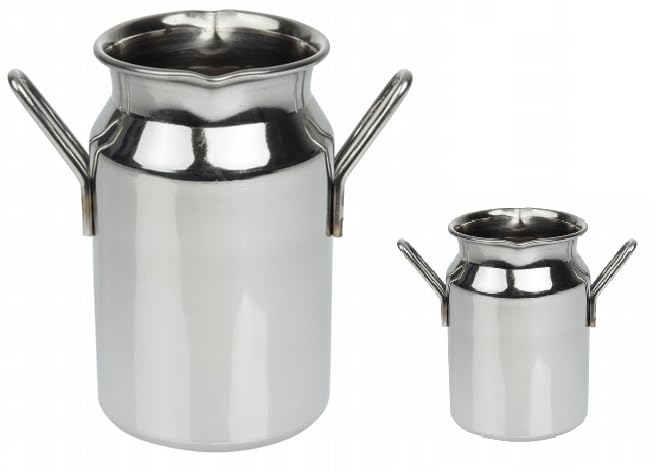 Dynore Mini Stainless Steel Milk Churn Can – Traditional Milk Storage Container with Handles | Vintage-Style Metal Pot for Kitchen Decor, Gifting, and Functional Use (Food-Grade Steel)- Set of 2 Pcs