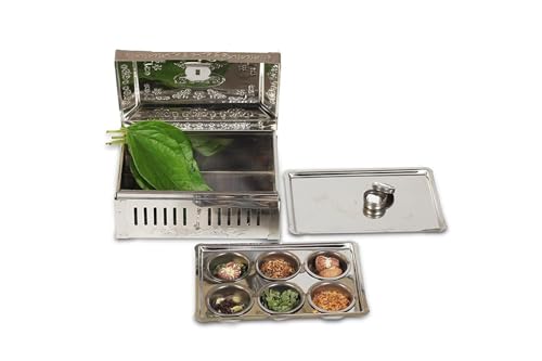 Dynore Premium SS Pandan/Pan Masala Box With 6 Compartments & Multi-Purpose Storage DS_2448