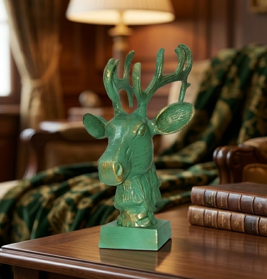 OROBE Antique Aluminium Handmade Green Deer Sculpture Table Artifacts CITSC100181_OB