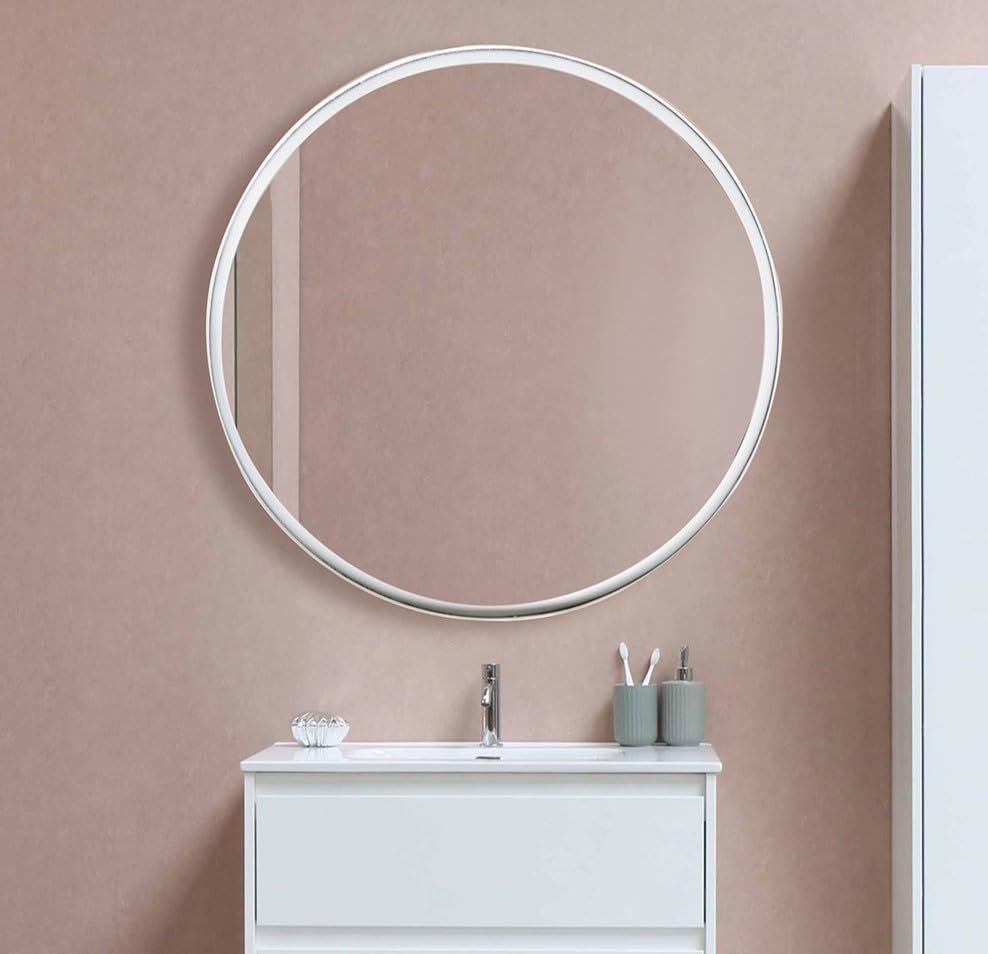 OROBE Texture Matt White Mild Steel Wall Mirror