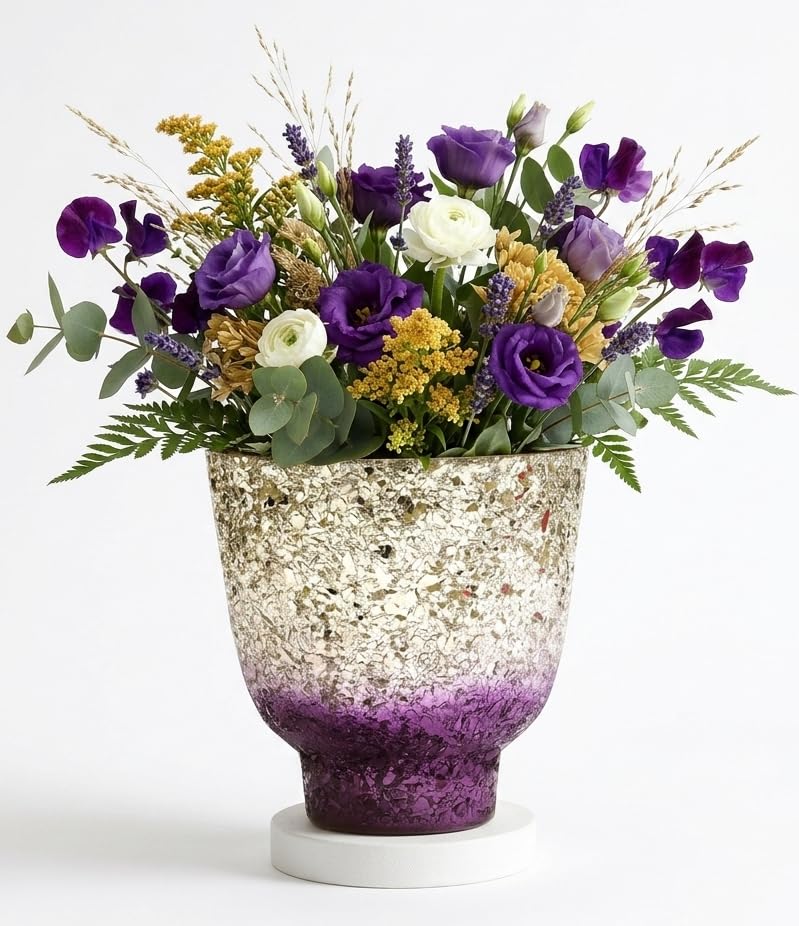 OROBE Elegant Silver and Purple Glass Vase Decorative Metal Flower Vase CETVA100128_OB