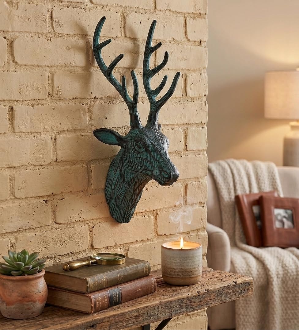 Orobe Wall Hanging Green Deer Head CPWHE100055_OB