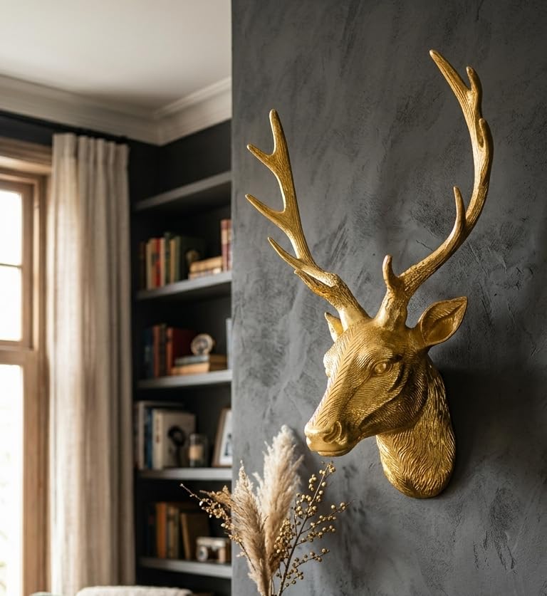 OROBE Aluminium Deer Head Wall Decor Handcrafted Gold Faux Animal Bust CIWHE100060_OB
