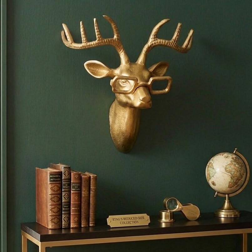 OROBE Modern Gold Stag Wall Sculpture Aluminum Deer Bust with Integrated Eyeglasses CPWHE100057_OB