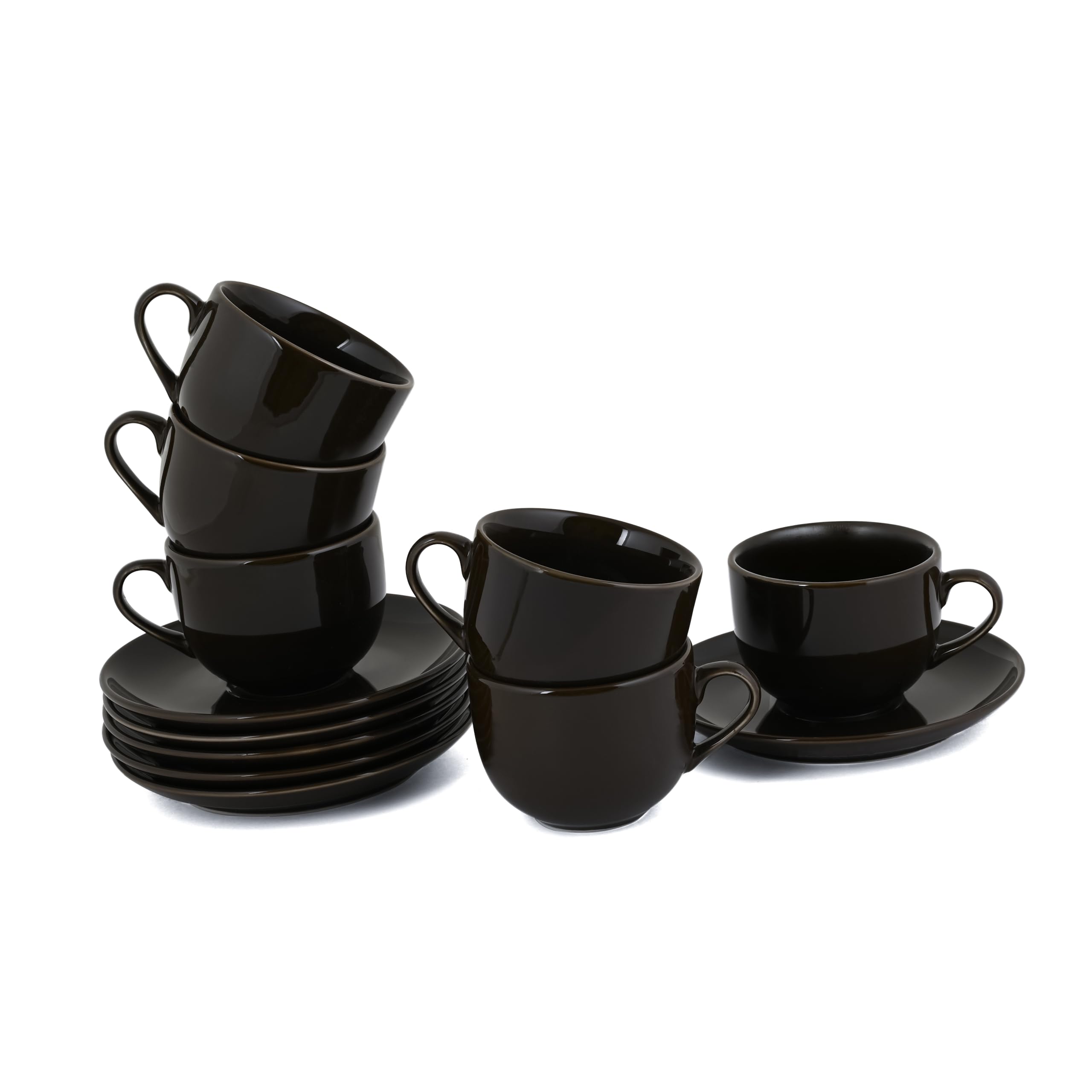 Hitkari Glossy Ivory Cup and Saucer Set of 6Pc