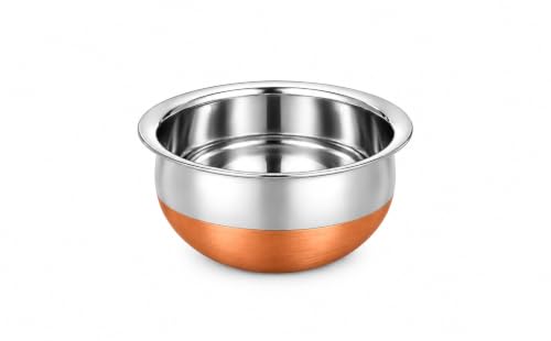 Dynore Stainless Steel Classic Copper Base Handi – Cook & Serve Copper Bottom Handi, Cookware, Copper Touch, 800 ML,Set of 1