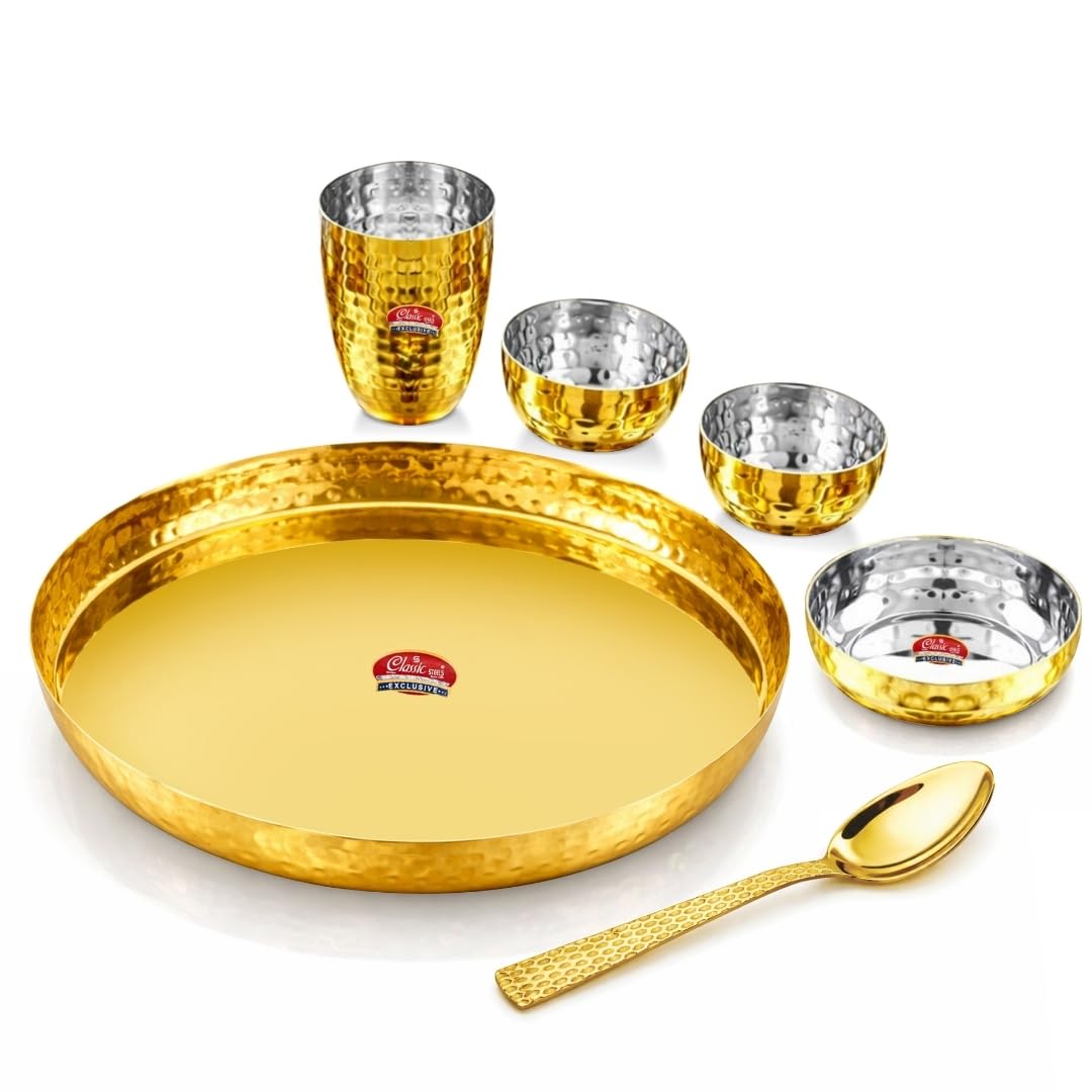 Classic Steels Buffet Gold Hammered Dinner 6 Pcs Set