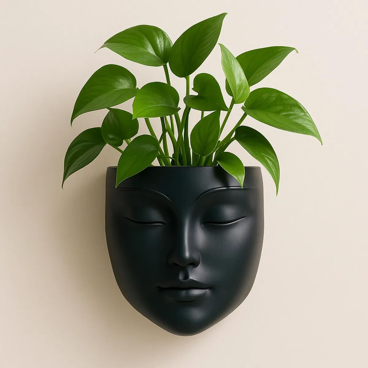 Homeatomy Oval Lady  Face Shape Hanging Planter Vase Black