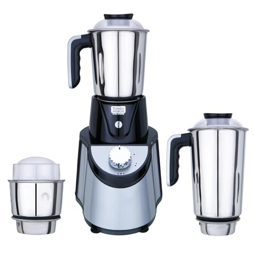 Kitchen King 1 HP Mixer Grinder with Stainless Steel Tower Jar | 3 Jars (1.5L Liquidizer, 1L Dry, 150ml Chutney) | Powerful Motor with Overload Protection | 3 Speed Control (BLACK)