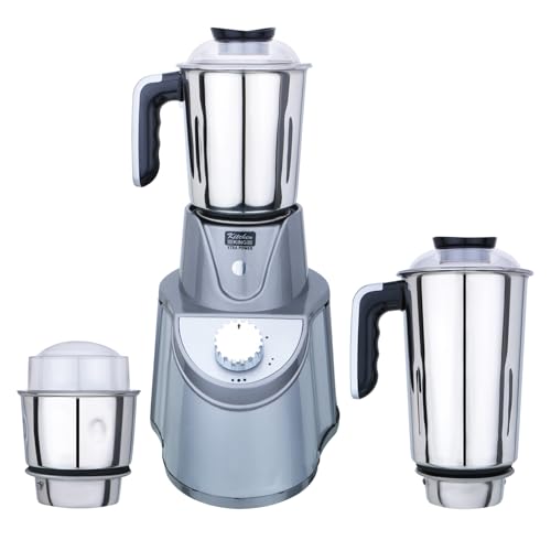 Kitchen King 1 HP Mixer Grinder with Stainless Steel Tower Jar | 3 Jars (1.5L Liquidizer, 1L Dry, 150ml Chutney) | Powerful Motor with Overload Protection | 3 Speed Control (SILVER)