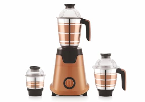 Kitchen King 900 Watts Mixer Grinder | Copper Cladding Stainless Steel Jars | 3 Jars (1.5L Liquidizer, 1L Dry, 150ml Chutney) | 3 Speed Control | Rosegold Colour | 5-Year Motor Warranty
