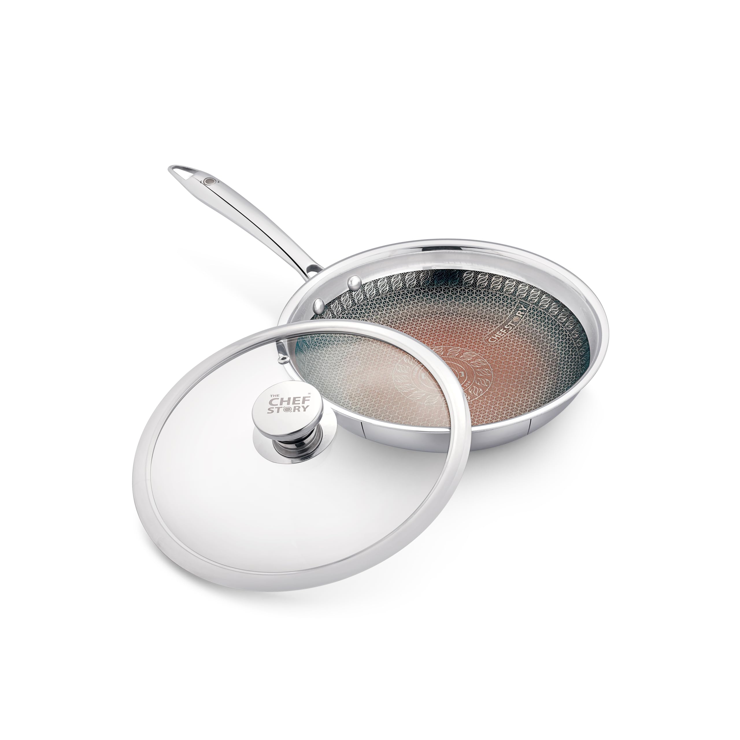 TCS TRI GEO FRY PAN WITH GLASS LID 22CM CTGFG22