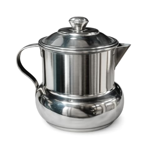 Dynore Stainless Steel Mini Chirag Style Oil & Ghee Dispenser Pot with Lid – 430 ml Kitchen Storage Pouring Container – Compact Serving