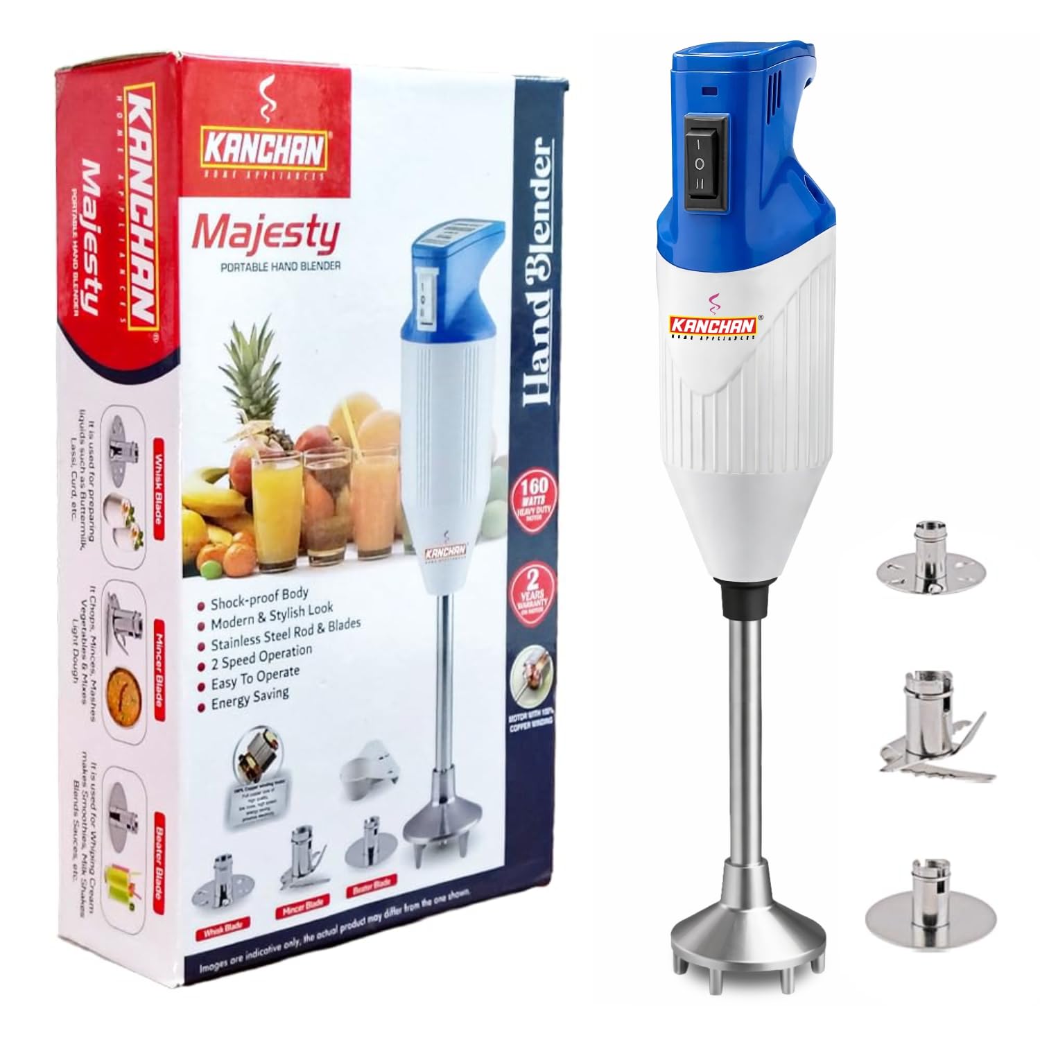 Kanchan Majesty Hand Blender With 3 Blades Blue