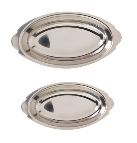 Dynore Heavy Gauge Stainless Steel Oval Serving Trays | Dinner Platter with Grip | Ideal for Snacks, Meals & Catering Use, Set of 2
