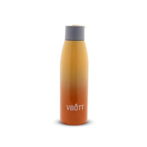 VBOTT Dew 500 Stainless Steel Water Bottle, Double Wall Vacuum Insulated Thermal Flask, Leak Proof SS304 Hot & Cold Bottle for Office, College, Travel & Daily Hydration - Dual Tone Yellow and Orange