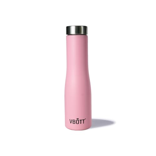 VBOTT 1000 Single Wall Steel Fridge Water Bottle, Curved Slim Reusable Bottle, Leak Proof Rust Free Odour Free Drinkware for Gym, Study, Travel Bag & Daily Drinking - Baby Pink