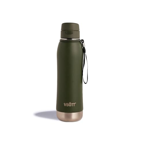 VBOTT CLIQ 900 Stainless Steel Insulated Water Bottle, Double Wall Vacuum Flask, Leak Proof SS304 Hot & Cold Bottle with Carry Strap for Travel, Office & Outdoor Use - Military Green