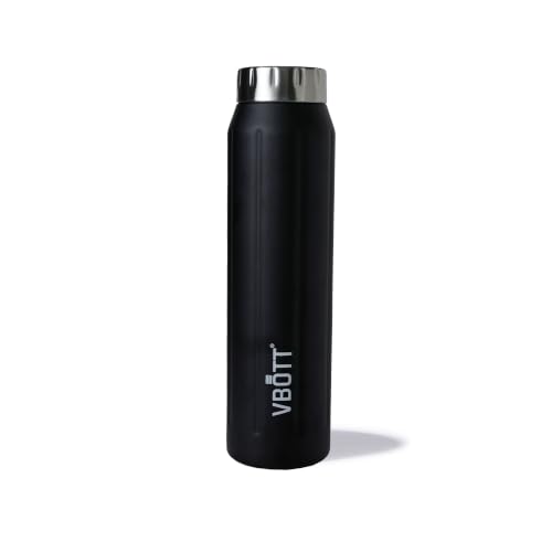 VBOTT Storm 1000 Single Wall Steel Fridge Water Bottle, Rugged Grip Design Leak Proof Reusable Bottle, Rust Free Odour Free Drinkware for Gym, Bike Rides, Trekking & Outdoor Use - Black