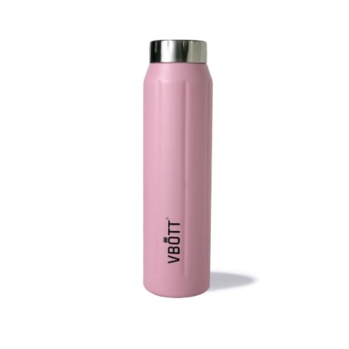 VBOTT Storm 1000 Single Wall Steel Fridge Water Bottle, Rugged Grip Design Leak Proof Reusable Bottle, Rust Free Odour Free Drinkware for Gym, Bike Rides, Trekking & Outdoor Use - Baby Pink