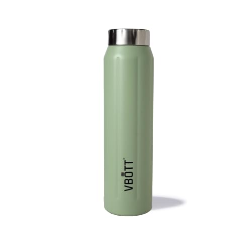 VBOTT Storm 1000 Single Wall Steel Fridge Water Bottle, Rugged Grip Design Leak Proof Reusable Bottle, Rust Free Odour Free Drinkware for Gym, Bike Rides, Trekking & Outdoor Use - Light Green