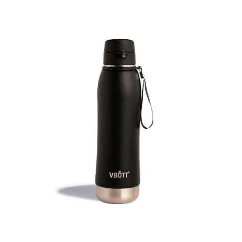 VBOTT CLIQ 900 Stainless Steel Insulated Water Bottle, Double Wall Vacuum Flask, Leak Proof SS304 Hot & Cold Bottle with Carry Strap for Travel, Office & Outdoor Use - Matte Black