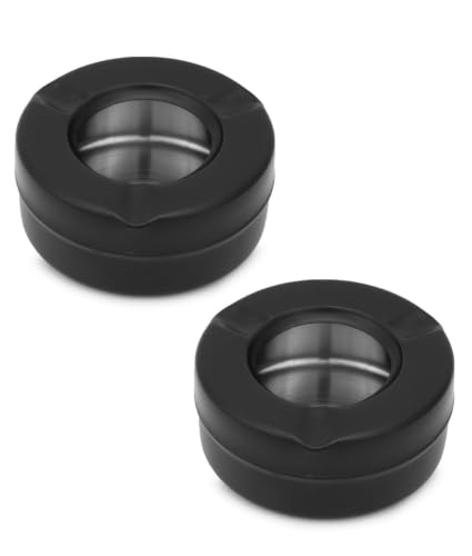 KMW SS Black Ashtray with Lid Set of 2 AST19PBLK/2