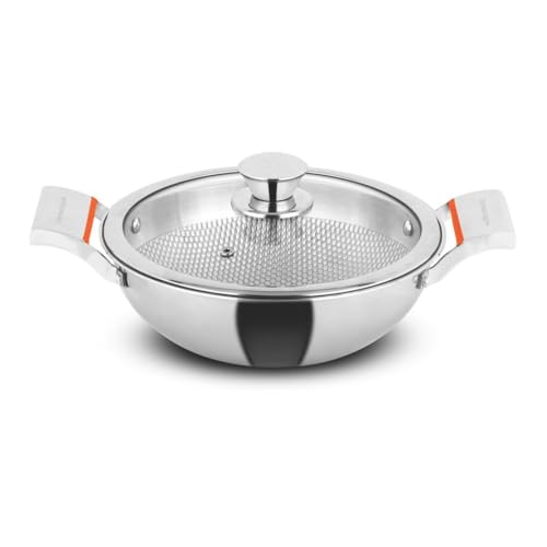 Orange Bubble Surface Deep Kadai with Glass Lid 200MM OTPC785