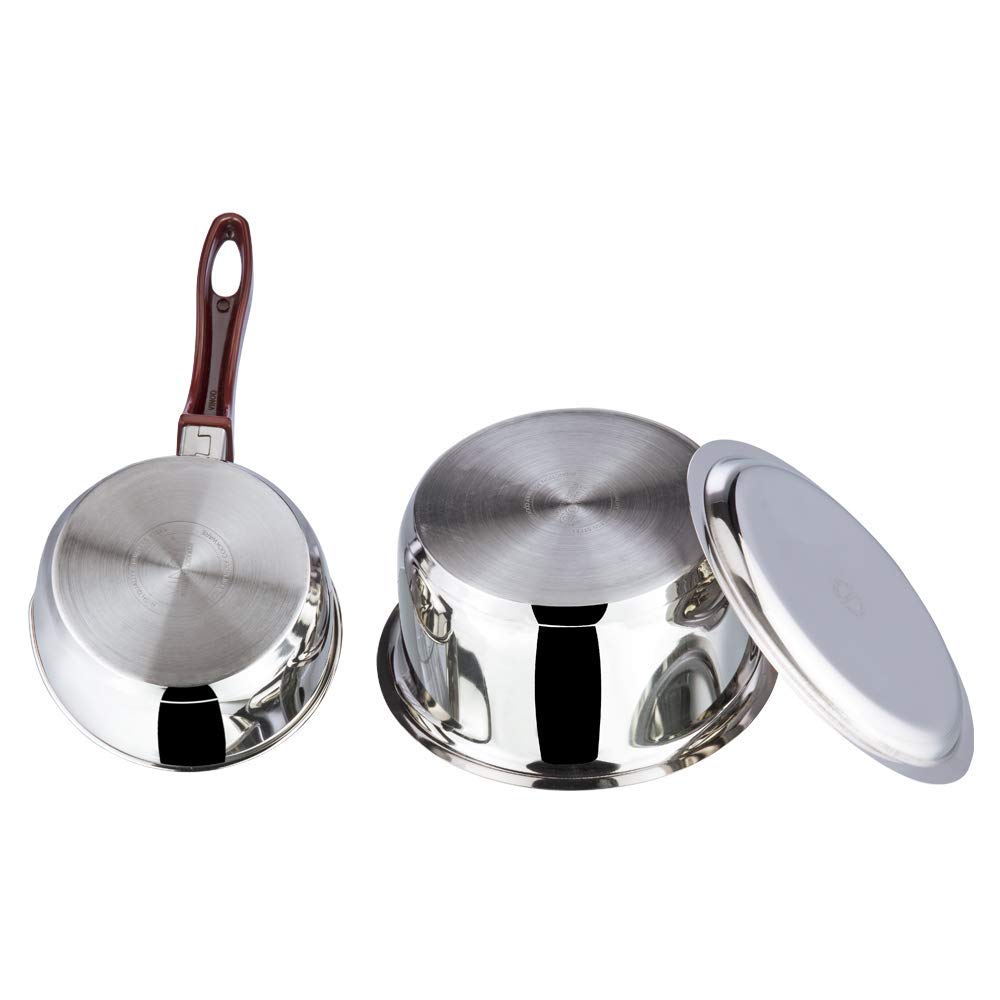 Vinod Stainless Steel Regular Saucepan (1 Litre) & Capsule Bottom Tope (1.8  Litre) with Lid(Induction and Gas Stove Friendly), 2 Years Warranty, Silver  – hardtrac